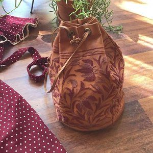 Vintage 60s Embroidered Leather Bucket Bag